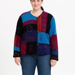 NWT Vintage 90s Allure Colorful Color Block Chenille Sweater Jacket Size Large